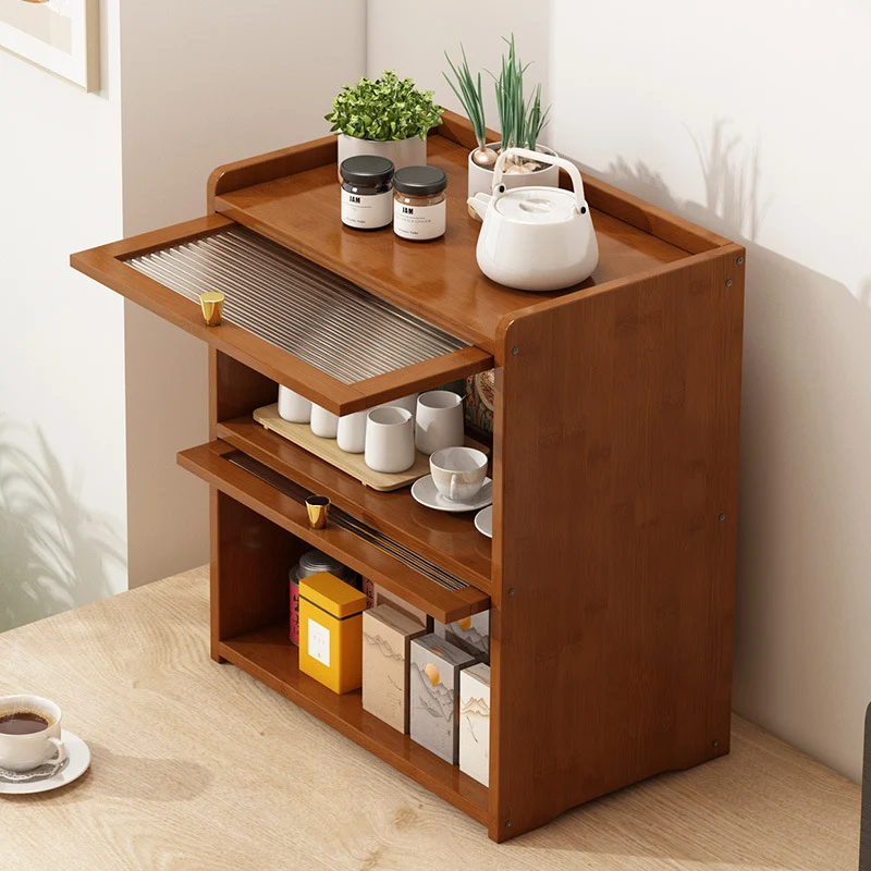 Traditional Chinese Bamboo Acrylic Rectangular Storage Cabinet 2/3/4-Tier For Living Room