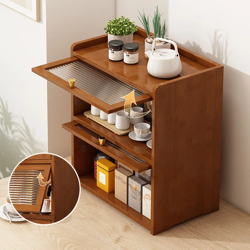 Traditional Chinese Bamboo Acrylic Rectangular Storage Cabinet 2/3/4-Tier For Living Room