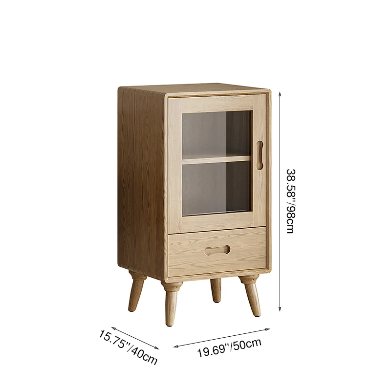 Premium Solid Ash Wood Side Cabinet - Sleek Rectangular Storage & Invisible Slide Drawer Storage Cabinet 2-Layer Cabinet For Living Room