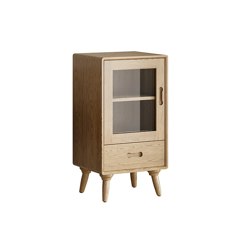 Premium Solid Ash Wood Side Cabinet - Sleek Rectangular Storage & Invisible Slide Drawer Storage Cabinet 2-Layer Cabinet For Living Room