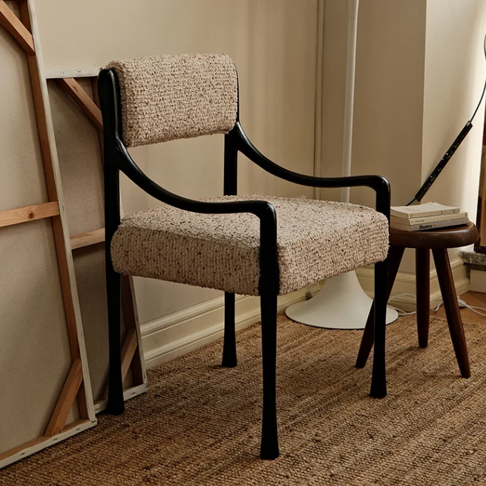 Modern Mid-Century Square Rectangle Ash Wood Fabric Chair Backrest Armrest For Living Room