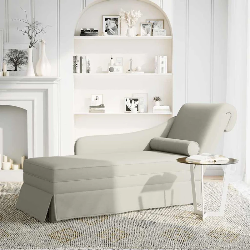Chaise lounge c/ reforço/apoio de braços direito veludo creme