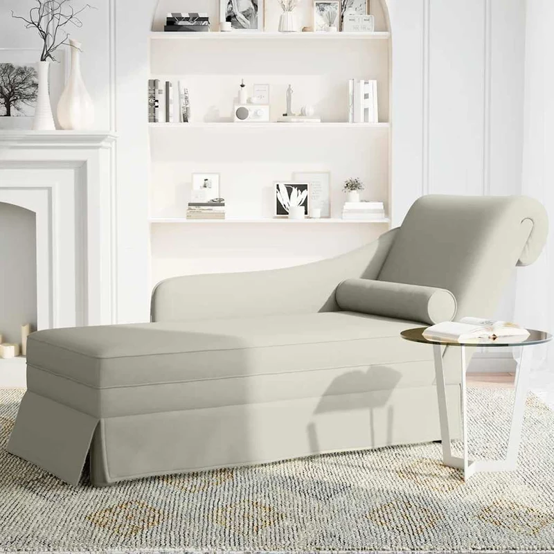 Chaise lounge c/ reforço/apoio de braços direito veludo creme
