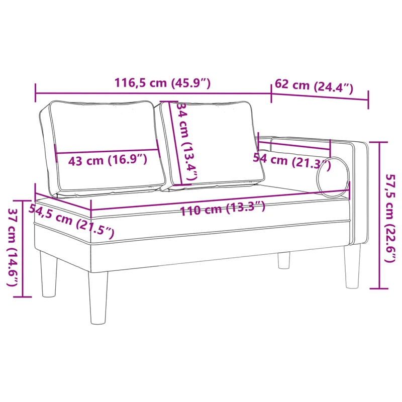 Chaise lounge com almofadões veludo cinzento-escuro