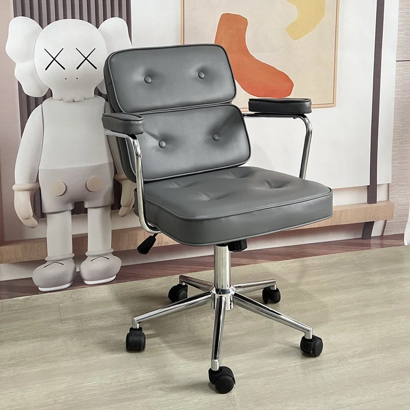 Contemporary Nordic Square PU Leather Steel Desk Chair Backrest Arm For Home Office