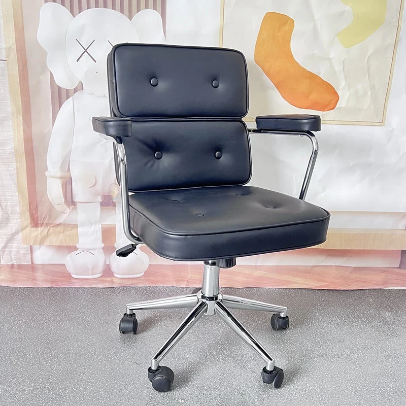 Contemporary Nordic Square PU Leather Steel Desk Chair Backrest Arm For Home Office