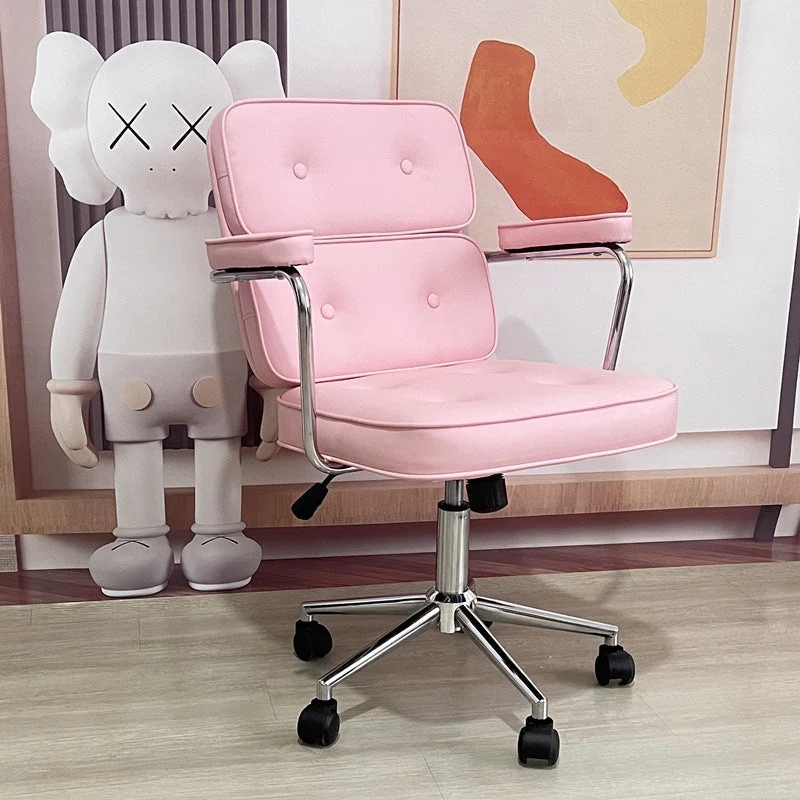 Contemporary Nordic Square PU Leather Steel Desk Chair Backrest Arm For Home Office