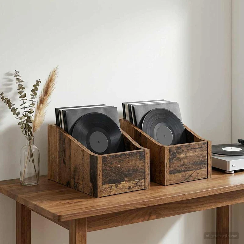 Caixa de Discos LP 2 unid. Madeira antiga 18 x 32 x 18 cm
