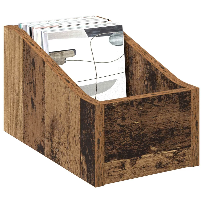 Caixa de Discos LP 2 unid. Madeira antiga 18 x 32 x 18 cm