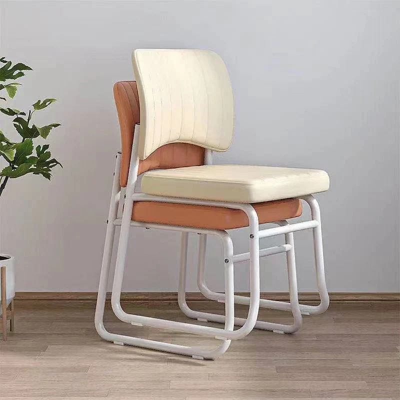 Modern Minimalist Square Faux Leather Steel Stackable Desk Chair Backrest For Home Office