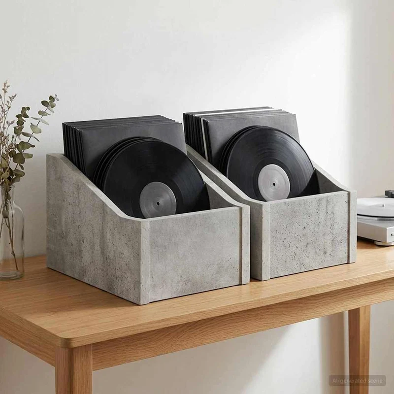 Caixa de Discos LP 2 unid. Cinzento Cimento 18 x 32 x 18 cm