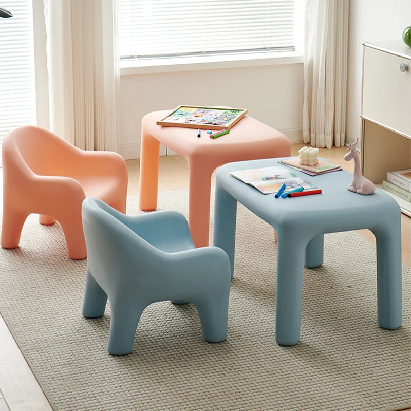 Modern Minimalist Rectangular PE Kids Desk & Chair Set For Bedroom & Living Room