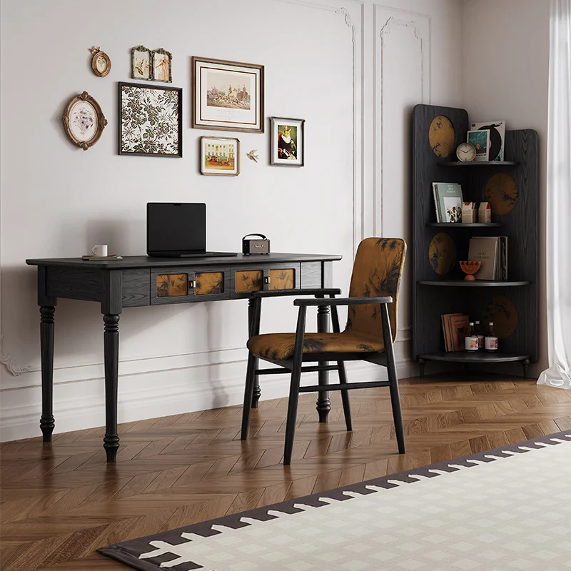 Traditional Chinese Rectangular Solid Wood Cloth Desk 2-Drawer For Bedroom