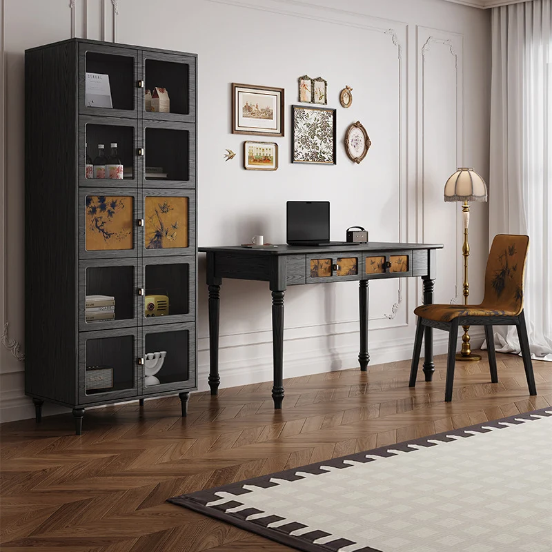 Traditional Chinese Rectangular Solid Wood Cloth Desk 2-Drawer For Bedroom