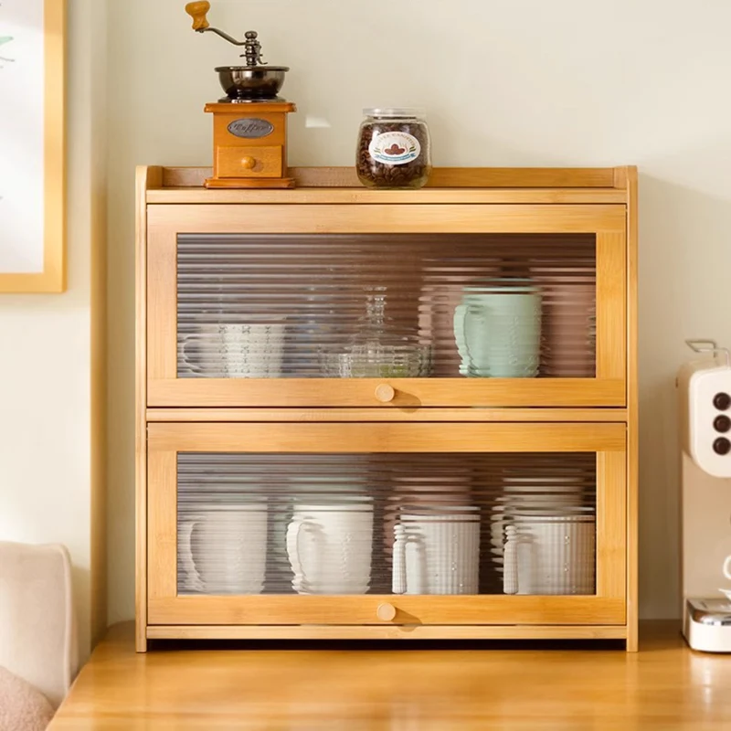 Traditional Chinese Bamboo Acrylic Rectangular Storage Cabinet 1/2/3-Tier For Living Room