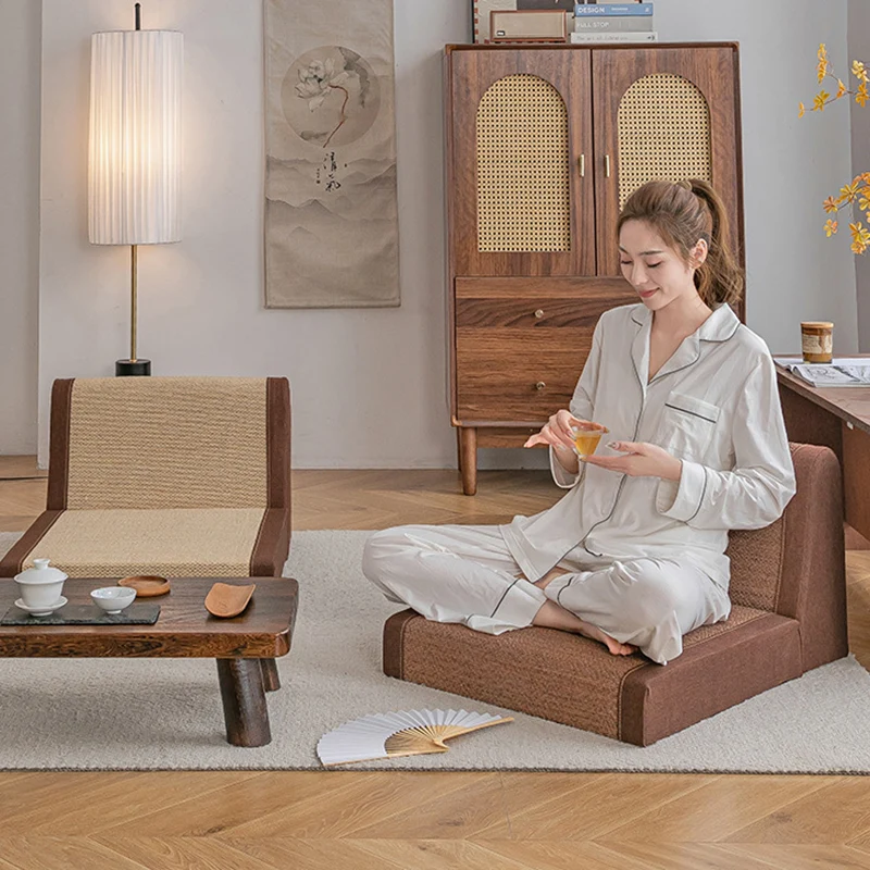 Traditional Japanese Tatami Rectangular Bamboo Sponge Lounge Chair Backrest For Living Room