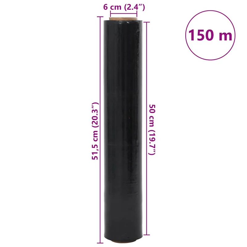 Película extensível 2 unid preto 30 μm 50 cm x 150 m