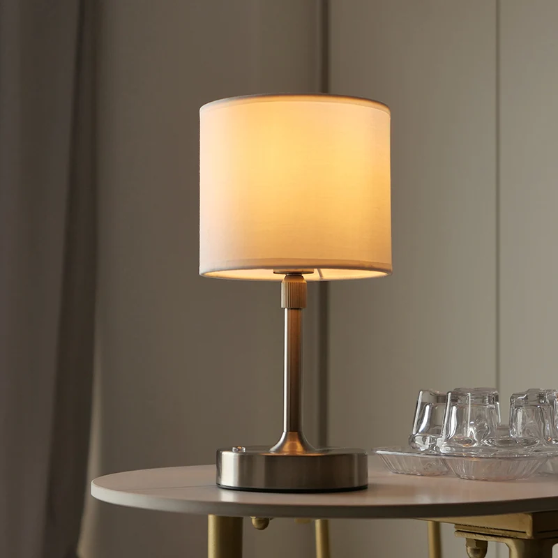 Modern Minimalist Liftable Cylindrical Metal Fabric 1-Light Table Lamp for Bedroom