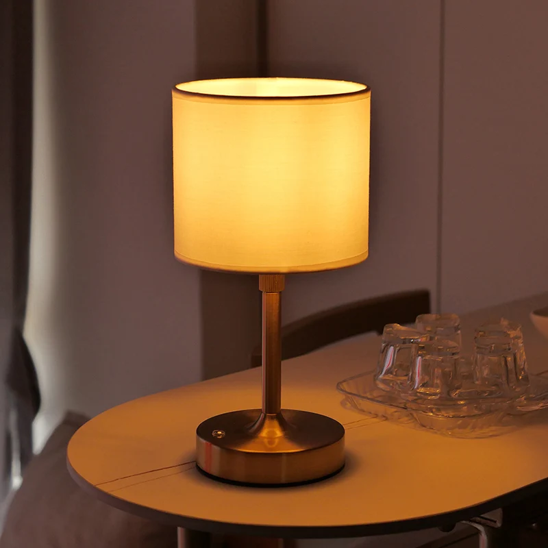 Modern Minimalist Liftable Cylindrical Metal Fabric 1-Light Table Lamp for Bedroom