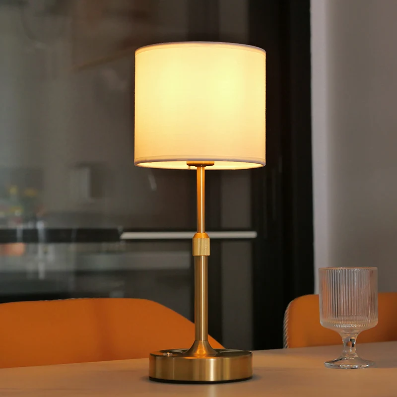 Modern Minimalist Liftable Cylindrical Metal Fabric 1-Light Table Lamp for Bedroom