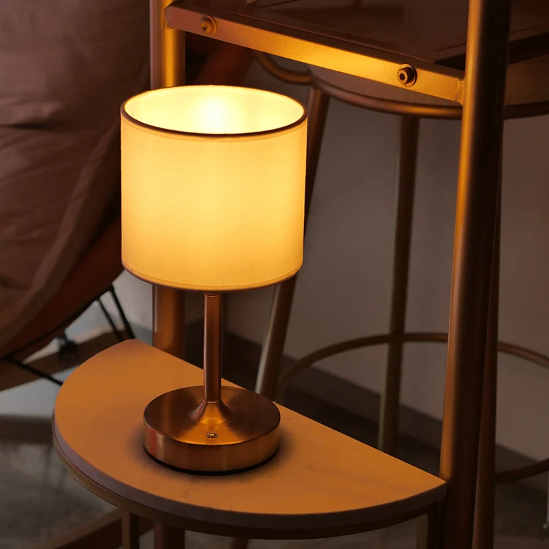 Modern Minimalist Liftable Cylindrical Metal Fabric 1-Light Table Lamp for Bedroom