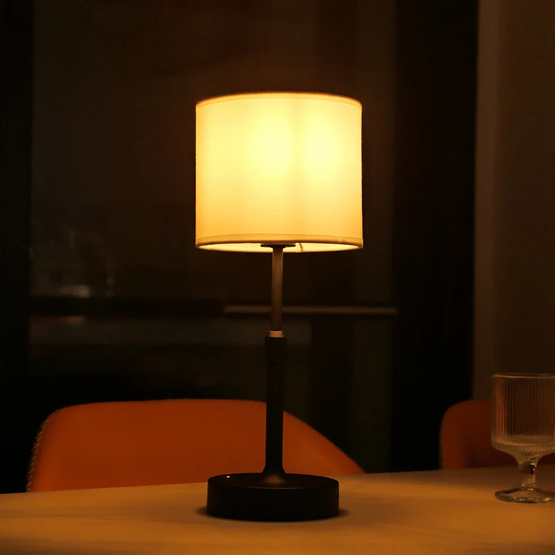 Modern Minimalist Liftable Cylindrical Metal Fabric 1-Light Table Lamp for Bedroom