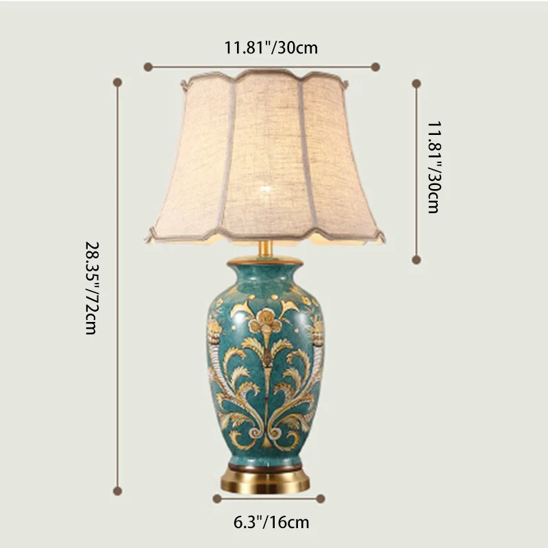 Traditional Chinese Hand-Painted Ceramic Base Copper Fabric 1-Light Table Lamp For Living Room