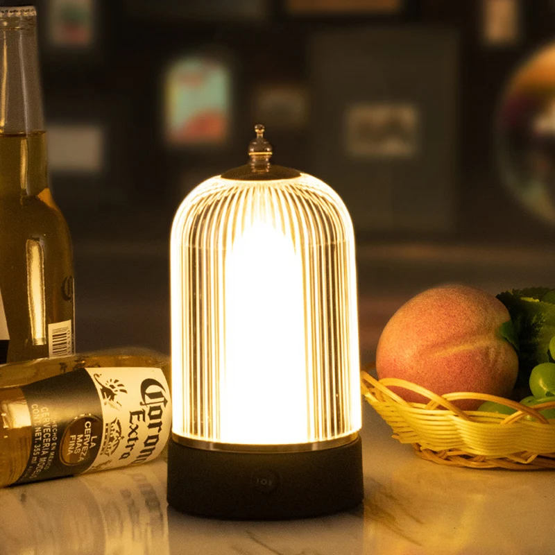 Modern Minimalist Birdcage-Shaped Iron Acrylic LED Night Light Table Lamp For Bedroom