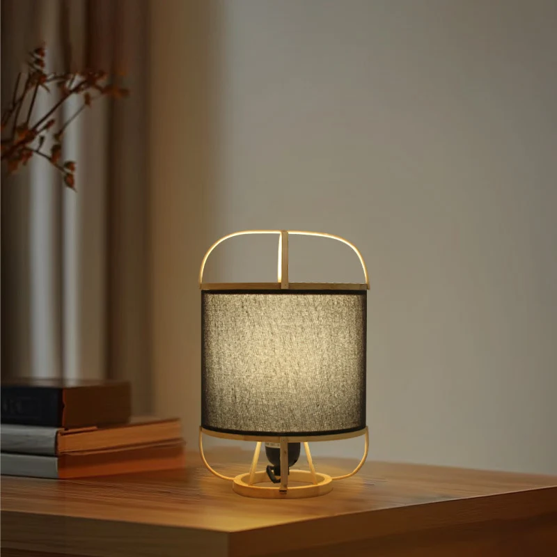 Traditional Japanese Bamboo Imitation Vellum Round 1-Light Table Lamp For Study