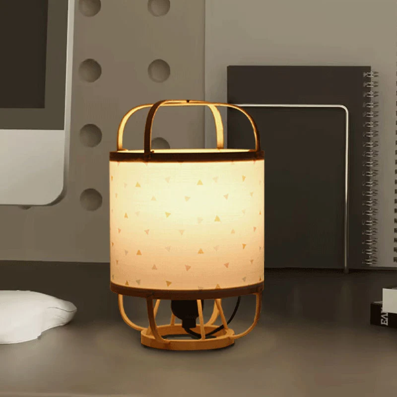 Traditional Japanese Bamboo Imitation Vellum Round 1-Light Table Lamp For Study
