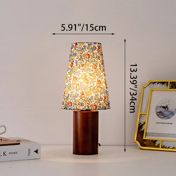 Traditional Vintage Round Table Solid Wood Fabric 1-Light Table Lamp For Bedroom