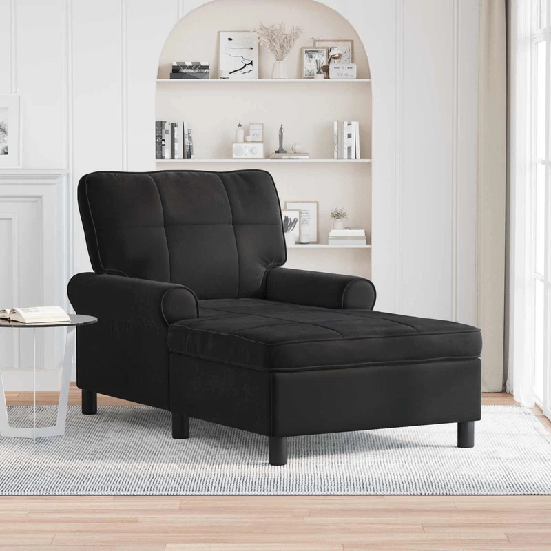 Chaise Lounge Preto Veludo 91 x 157 x 91 cm