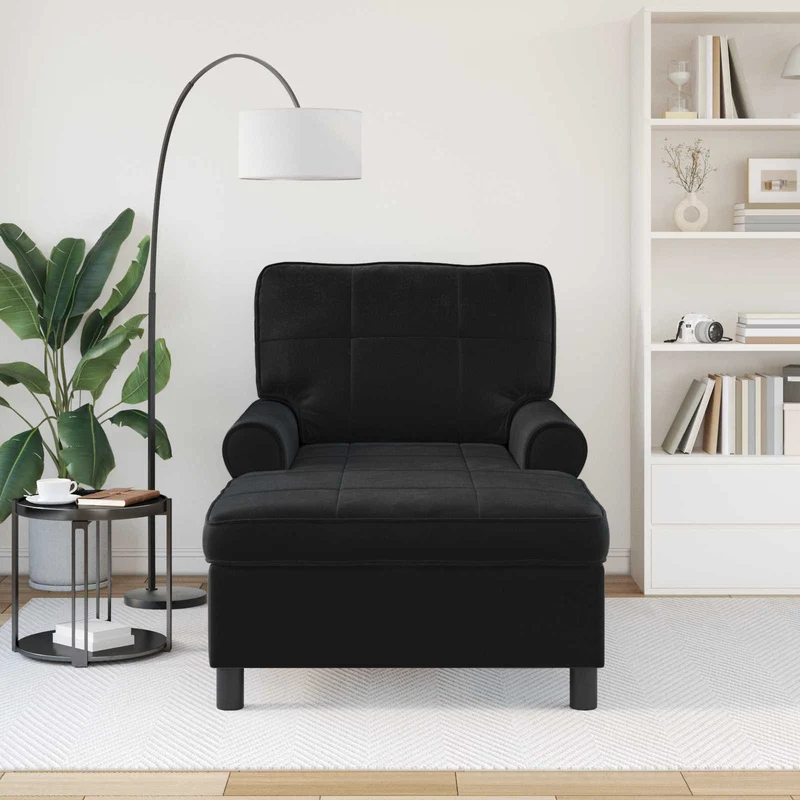 Chaise Lounge Preto Veludo 91 x 157 x 91 cm
