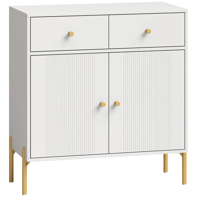 Aparador para Sala Móvel de Arrumação com 2 Portas 2 Gavetas Prateleiras Reguláveis e Pés em Metal 80x39x86 cm Branco