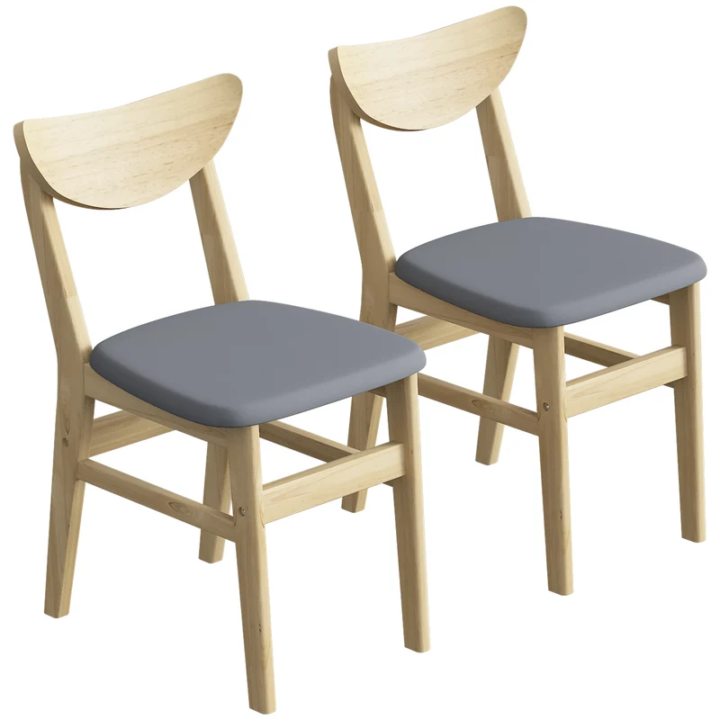 Conjunto de 2 Cadeiras de Sala de Jantar Cadeiras de Cozinha Assentos Acolchoados em Linho Encosto Curvo Cinza e Madeira Natural