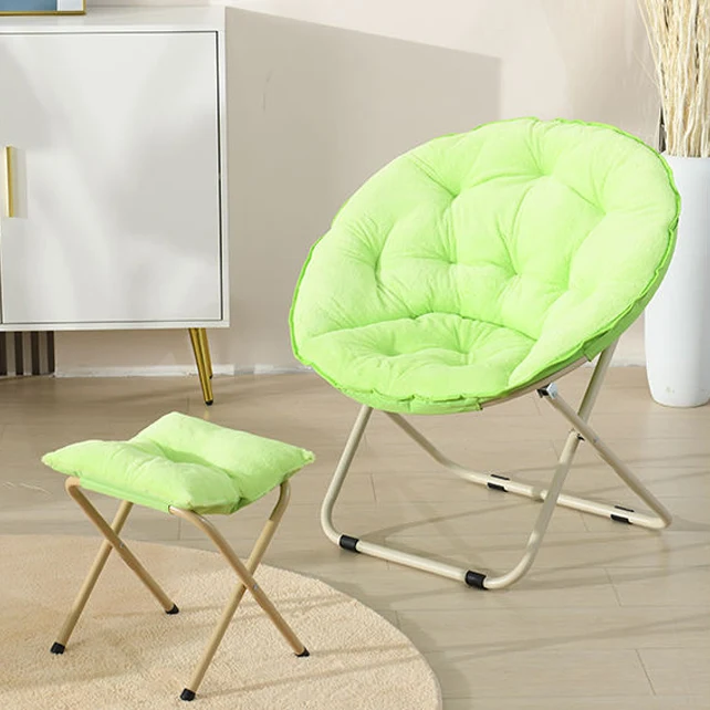 Modern Minimalist Plush Oxford Fabric Steel Round Foldable Lounge Chair With Backrest & Footrest For Living Room & Bedroom