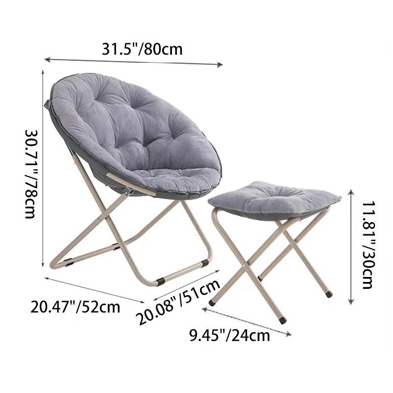 Modern Minimalist Plush Oxford Fabric Steel Round Foldable Lounge Chair With Backrest & Footrest For Living Room & Bedroom