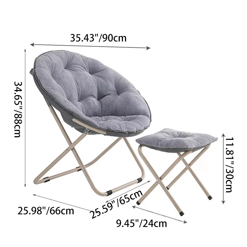 Modern Minimalist Plush Oxford Fabric Steel Round Foldable Lounge Chair With Backrest & Footrest For Living Room & Bedroom
