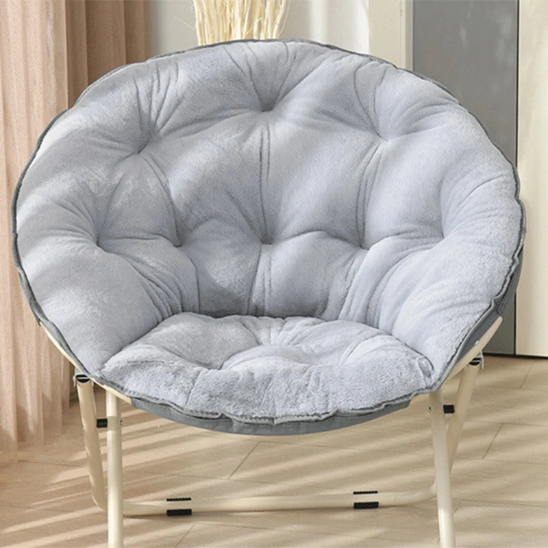 Modern Minimalist Plush Oxford Fabric Steel Round Foldable Lounge Chair With Backrest & Footrest For Living Room & Bedroom