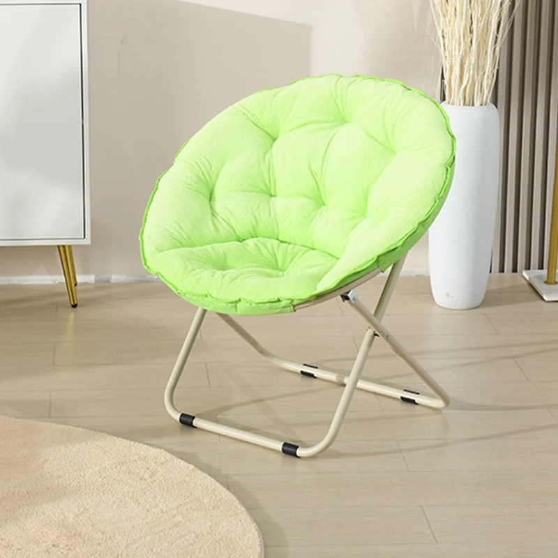 Modern Minimalist Plush Oxford Fabric Steel Round Foldable Lounge Chair With Backrest & Footrest For Living Room & Bedroom