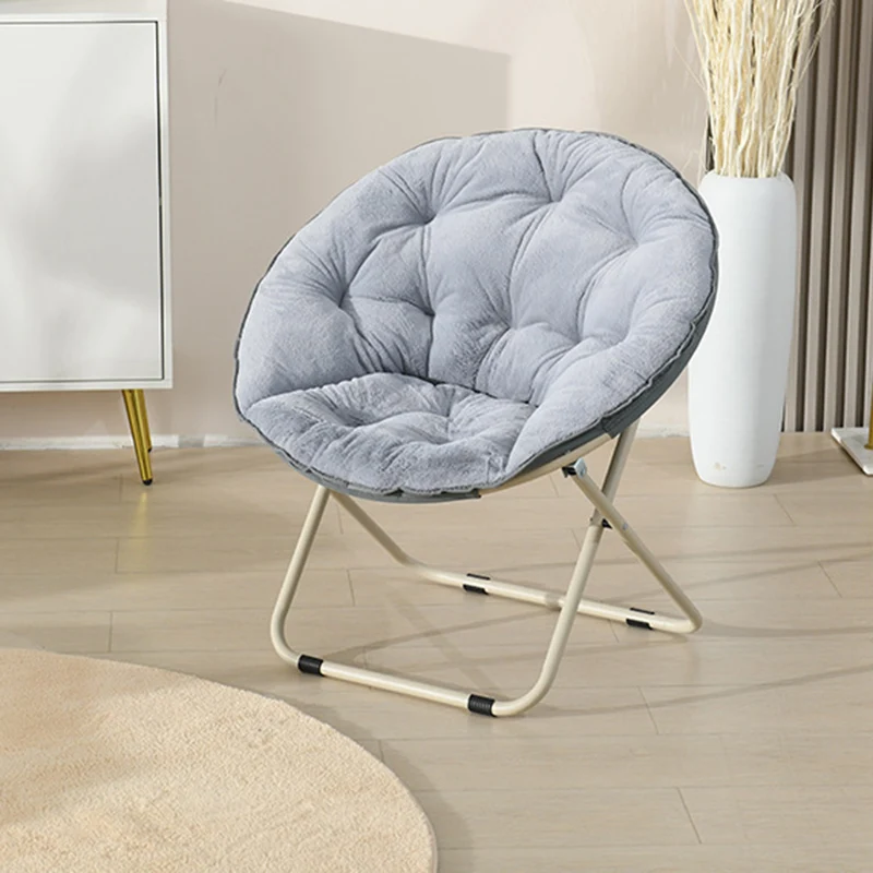 Modern Minimalist Plush Oxford Fabric Steel Round Foldable Lounge Chair With Backrest & Footrest For Living Room & Bedroom
