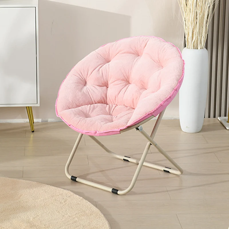 Modern Minimalist Plush Oxford Fabric Steel Round Foldable Lounge Chair With Backrest & Footrest For Living Room & Bedroom