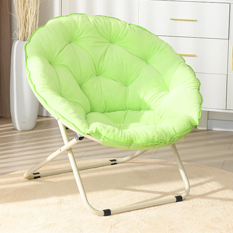 Modern Minimalist Plush Oxford Fabric Steel Round Foldable Lounge Chair With Backrest & Footrest For Living Room & Bedroom