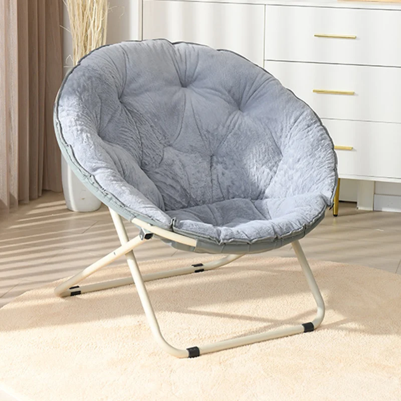 Modern Minimalist Plush Oxford Fabric Steel Round Foldable Lounge Chair With Backrest & Footrest For Living Room & Bedroom