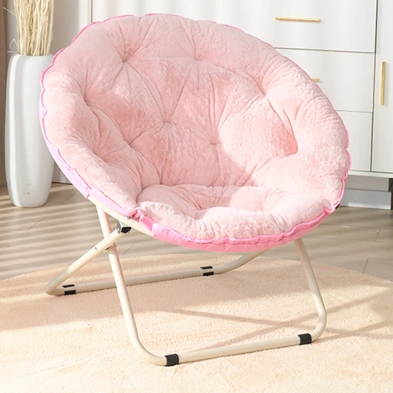 Modern Minimalist Plush Oxford Fabric Steel Round Foldable Lounge Chair With Backrest & Footrest For Living Room & Bedroom