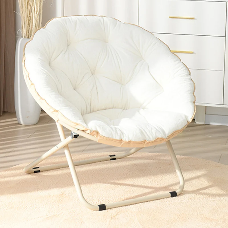 Modern Minimalist Plush Oxford Fabric Steel Round Foldable Lounge Chair With Backrest & Footrest For Living Room & Bedroom