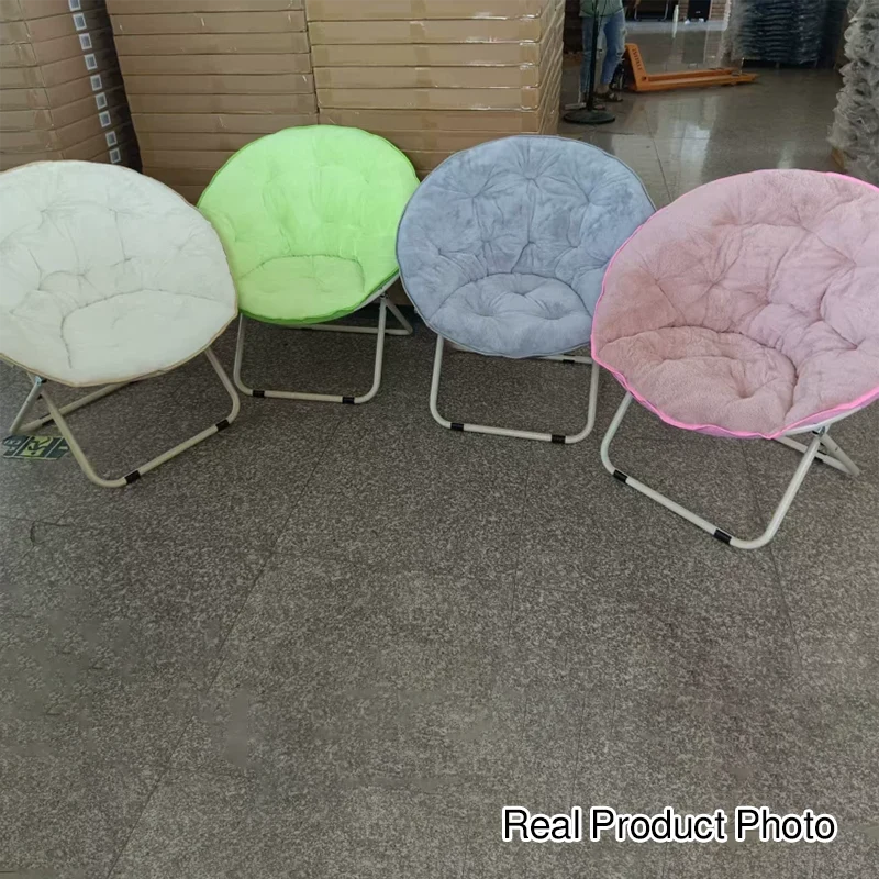 Modern Minimalist Plush Oxford Fabric Steel Round Foldable Lounge Chair With Backrest & Footrest For Living Room & Bedroom
