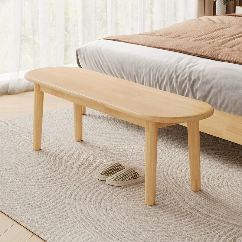 Contemporary Nordic Rubberwood Cotton Linen Oval Bench With Cushion For Bedroom & Entryway