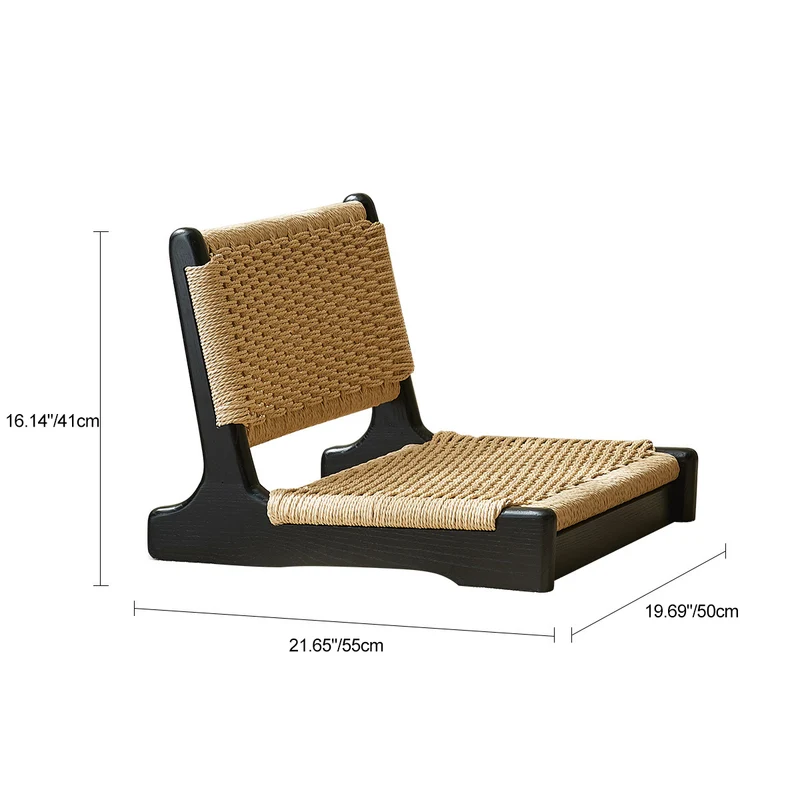 Traditional Japanese Tatami Braided Rope Ash Frame Square Lounge Chair Backrest For Living Room
