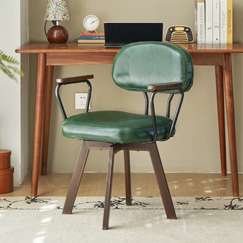 Contemporary Retro PU Leather Metal Sunflower Floral Swivel Desk Chair Backrest Armrest For Study